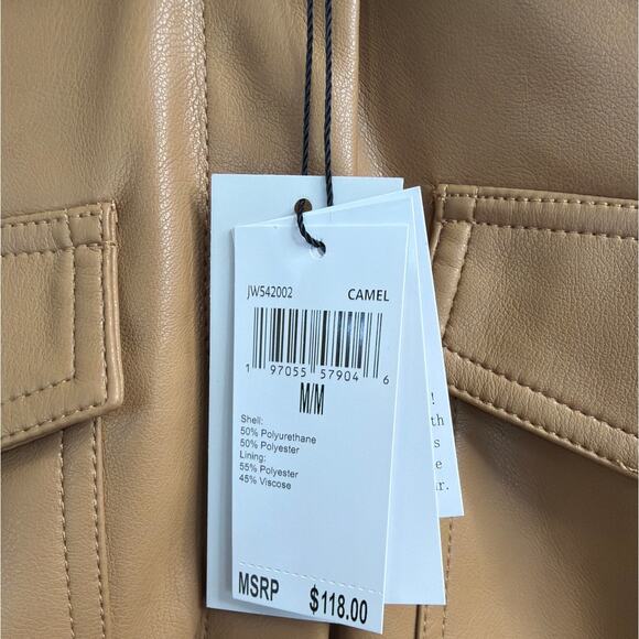 Jason Wu Flap Patch Pocket Faux Leather Jacket In Camel Women's Size Medium New - Picture 6 of 9